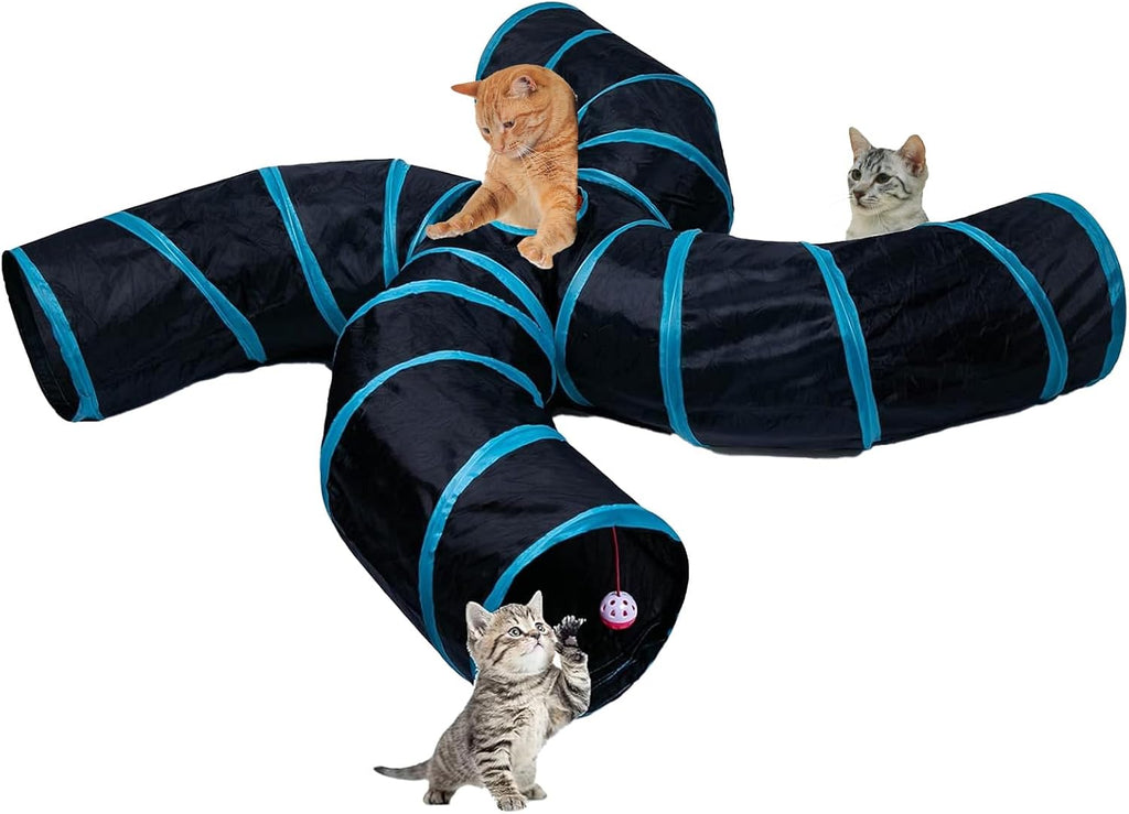 EGETOTA Cat Tunnel for Indoor Cats Large, with Play Ball S-Shape 5 Way Collapsible Interactive Peek Hole Pet Tube Toys, 