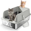 Stainless Steel Cat Litter Box - High Side Pan with Anti-Tracking Step,Rolled Edge & Leak-Proof Base,Cover,Scoop,Anti-Sl
