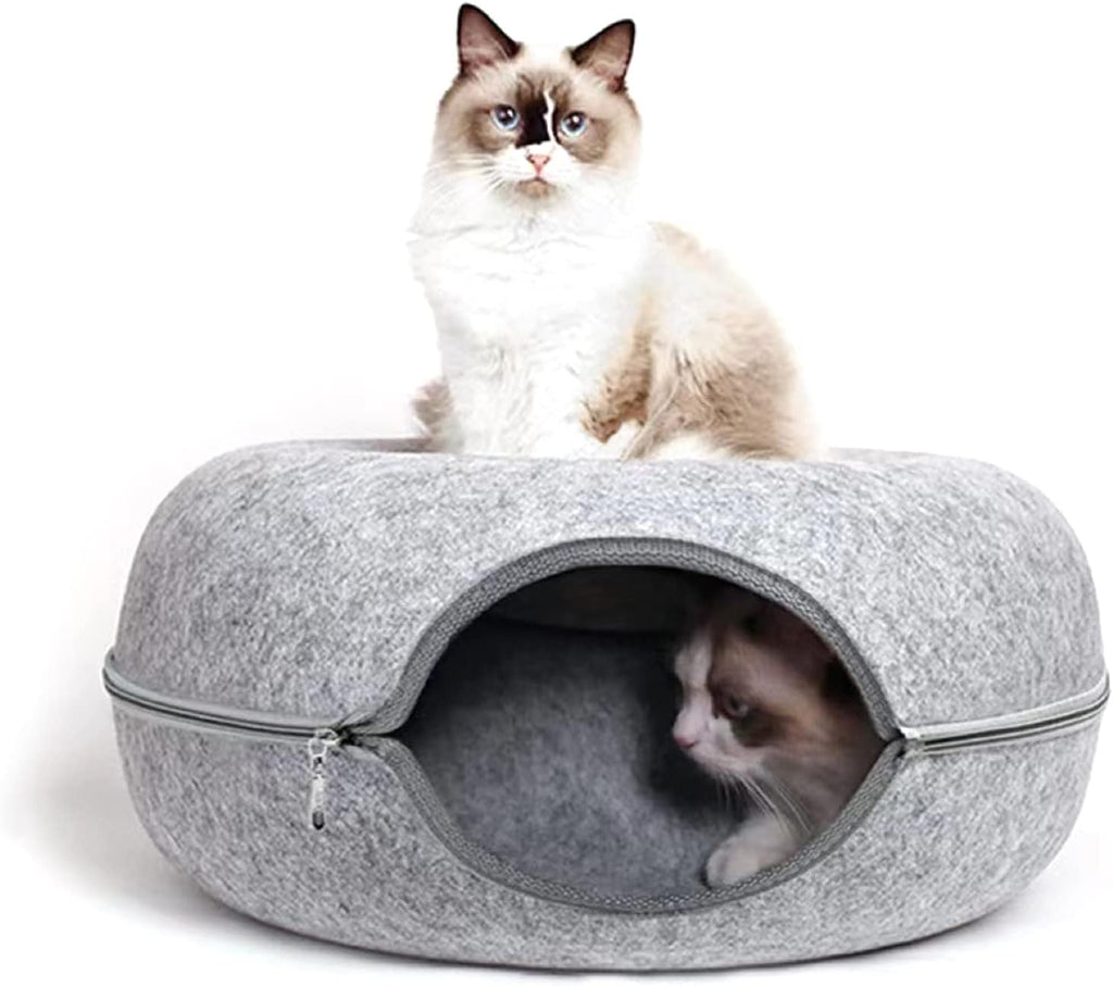 Felt Tunnel, Round Scratcher Cloth Toy, Tunnel for Cats, Thicken Bed 2in1 Tube House Rabbits Kitten Playing Hiding Detac