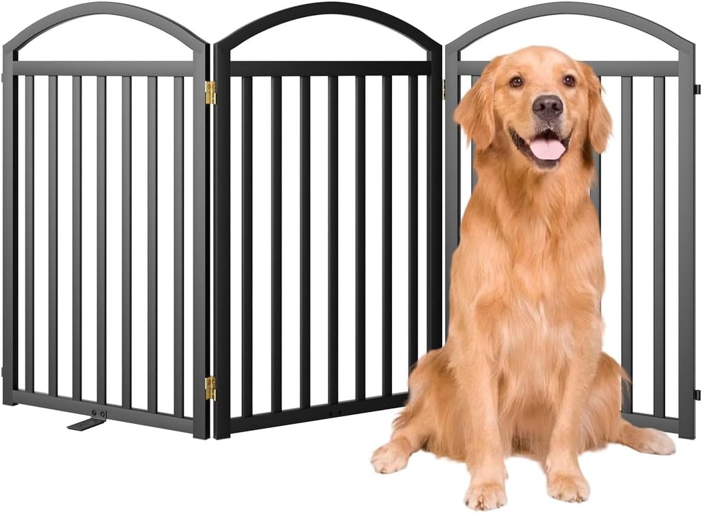 4 Panels Full Matel Freestanding Dog Gates with Door, 96"Extra Wide 32"Tall Free Standing Dog Pet Gate for Indoor & Outd