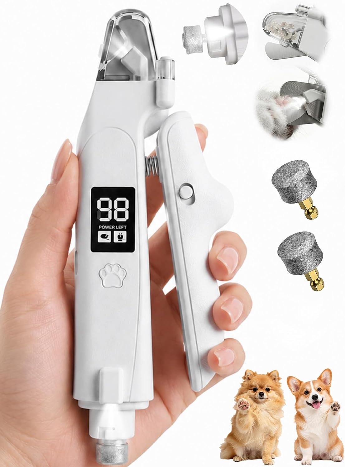 Dog Nail Clippers with Light, Dog Cat 2-in-1 Nail Clipper & Grinder Trimmer