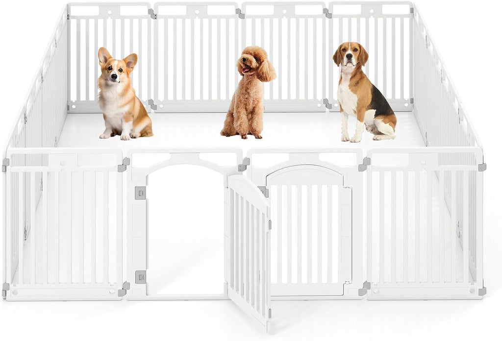 GIANTEX 12 Panel Dog Playpen, 32'' Plastic Pet Fence, Lockable Door, White