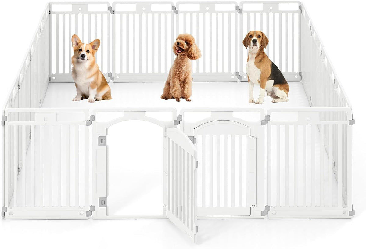 GIANTEX 12 Panel Dog Playpen, 32'' Plastic Pet Fence, Lockable Door, White