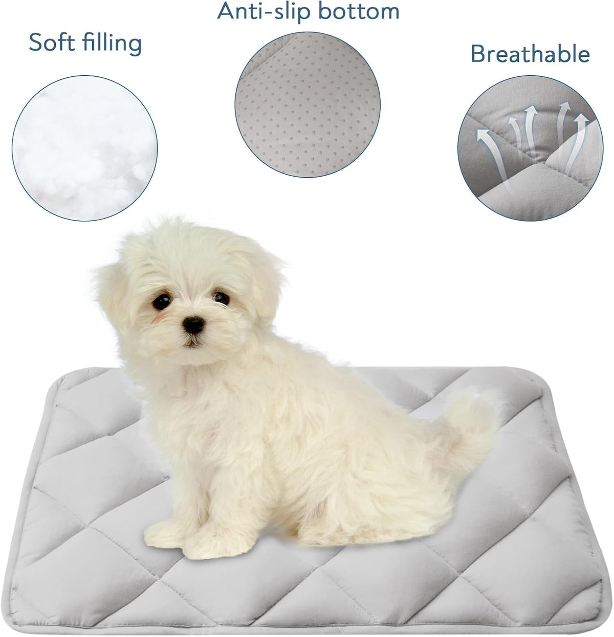 Dog Crate Pad 2 Pack (30" x 19"), Dog Crate Mat with Anti-Slip Bottom, Grey