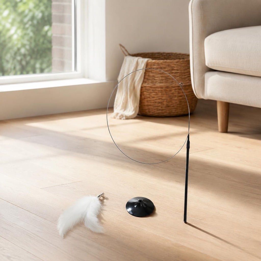 Cat Teaser , Interactive Feather Toy , Press-handle Single Black Feather