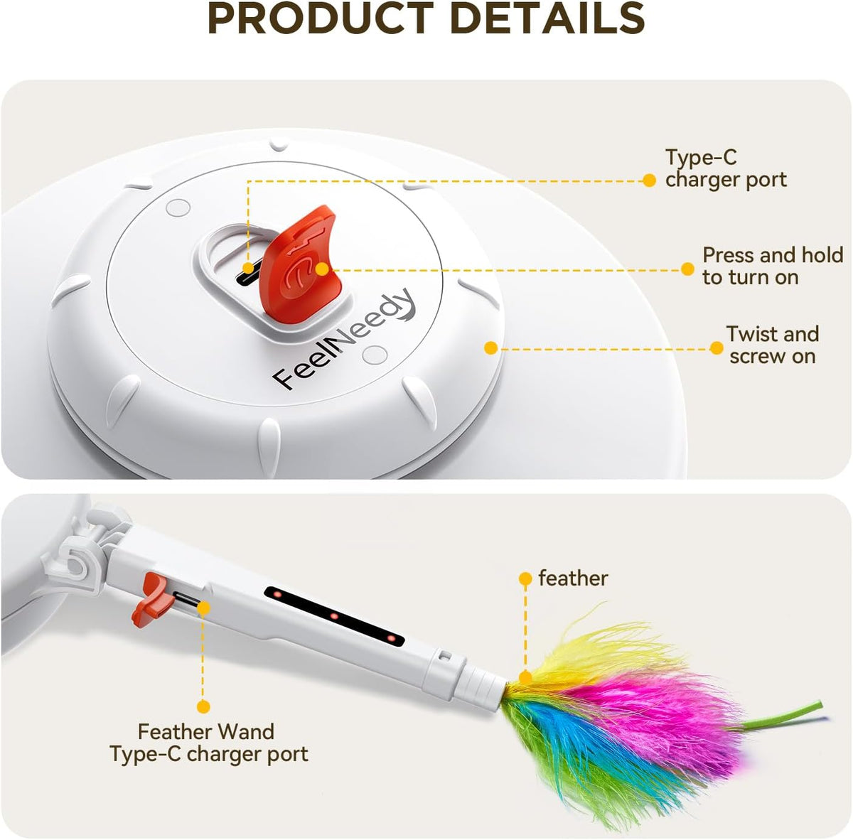 FEELNEEDY Rechargeable Cat Toys, 2 in 1 Hide and Seek Game Interactive Cat Toy, Movable LED Red Dot, Moving Concealed Fe