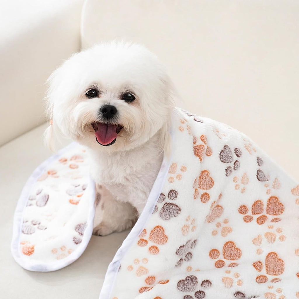 12 Pcs Small Dog Blanket Fleece Puppy Blankets Washable Pet Blankets for Cats Soft Flannel Paw Printed Throw for Guinea 