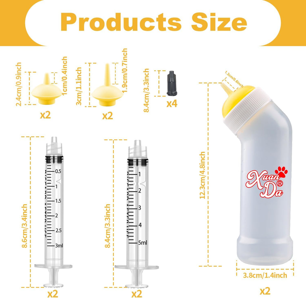 Kitten Nursing Nipple with Syringe, Wide Mouth Angled Puppy Feeding Bottles, with Ventilation Valve Resistant Tearing fo