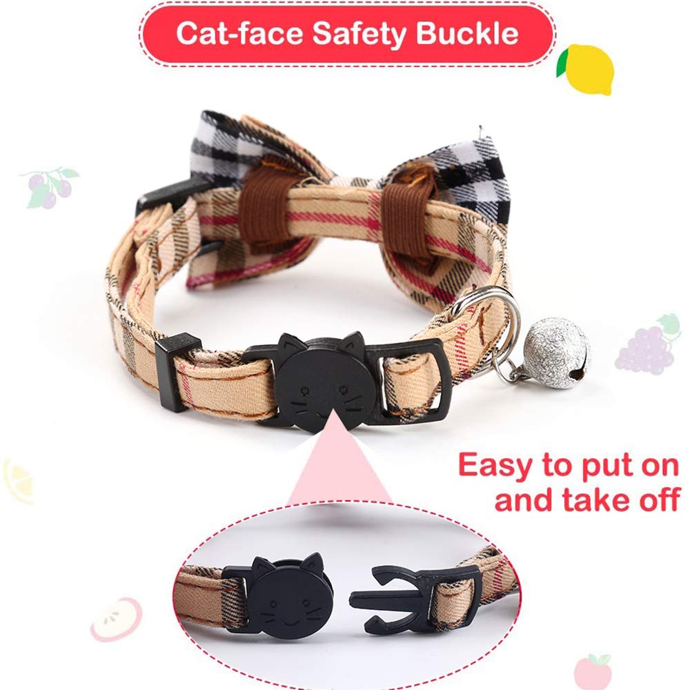 SuperBuddy Cat Collars Breakaway with Cute Bow Bell - 2 Pack Kitten Collar Plaid Cat Collar with Removable Bowtie Cat Collar for Cats Kittens…