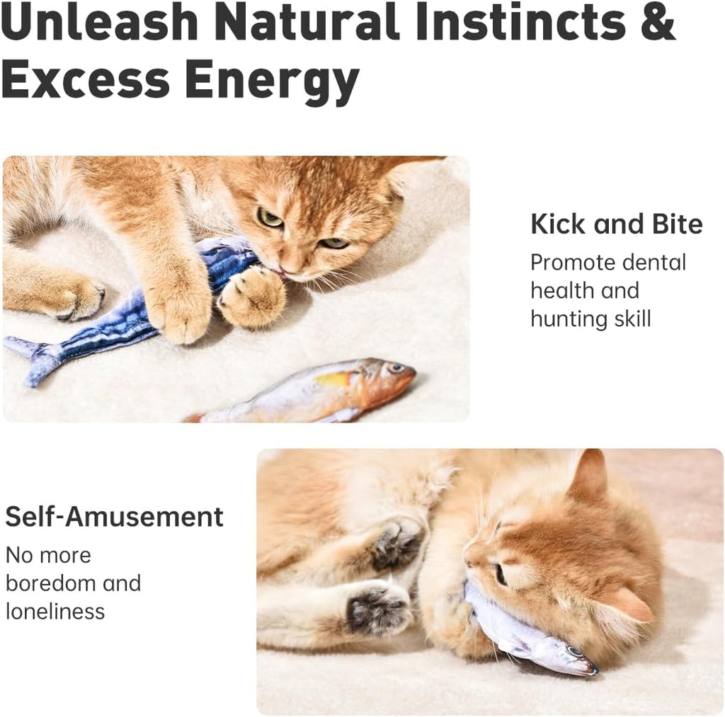 Petgravity Bite-Sized Realistic Flopping Fish Cat Toys, 3 Pack, Interactive Cat Toys for All Breeds, Tap-Activated 3 Fla