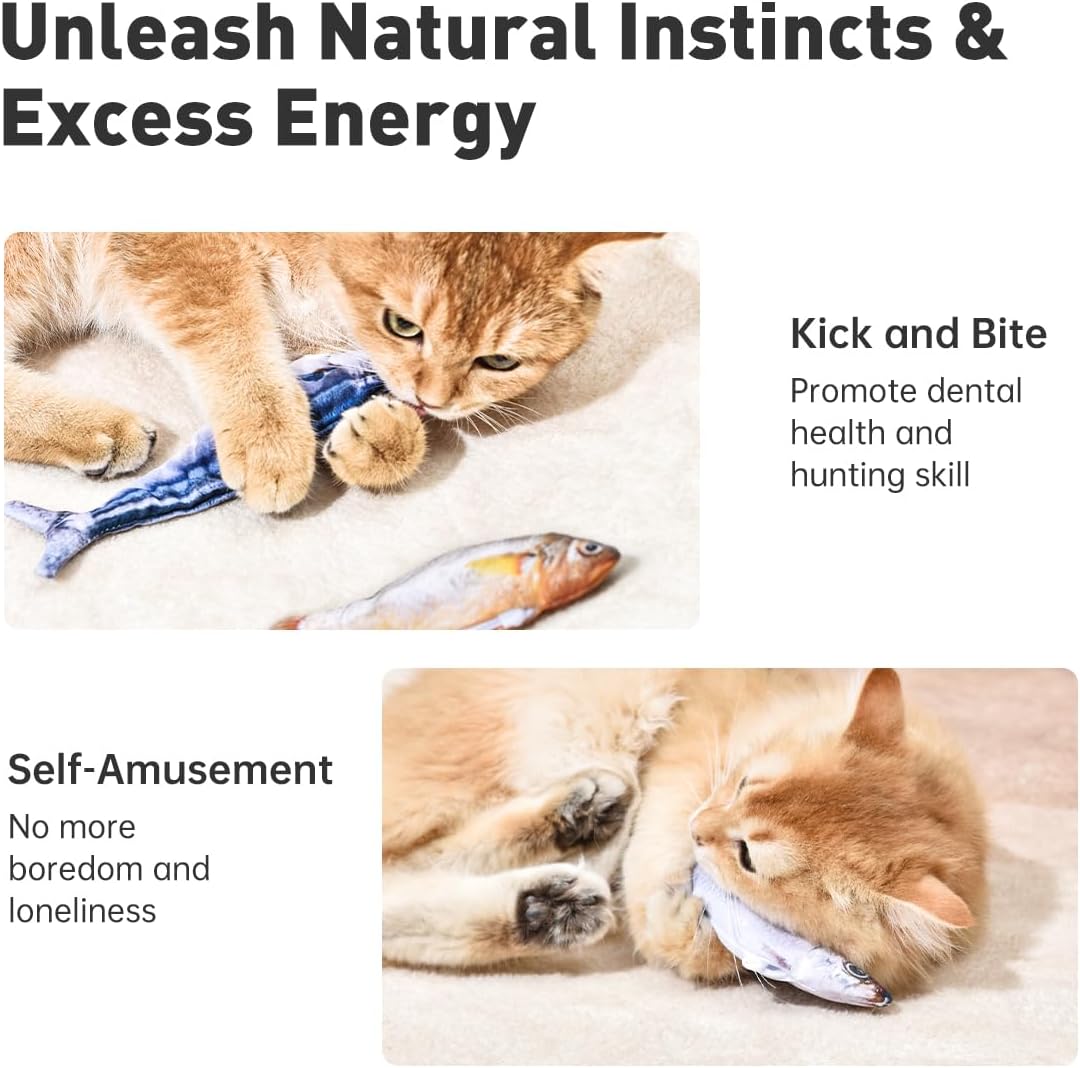 Petgravity Bite-Sized Realistic Flopping Fish Cat Toys, 3 Pack, Interactive Cat Toys for All Breeds, Tap-Activated 3 Fla