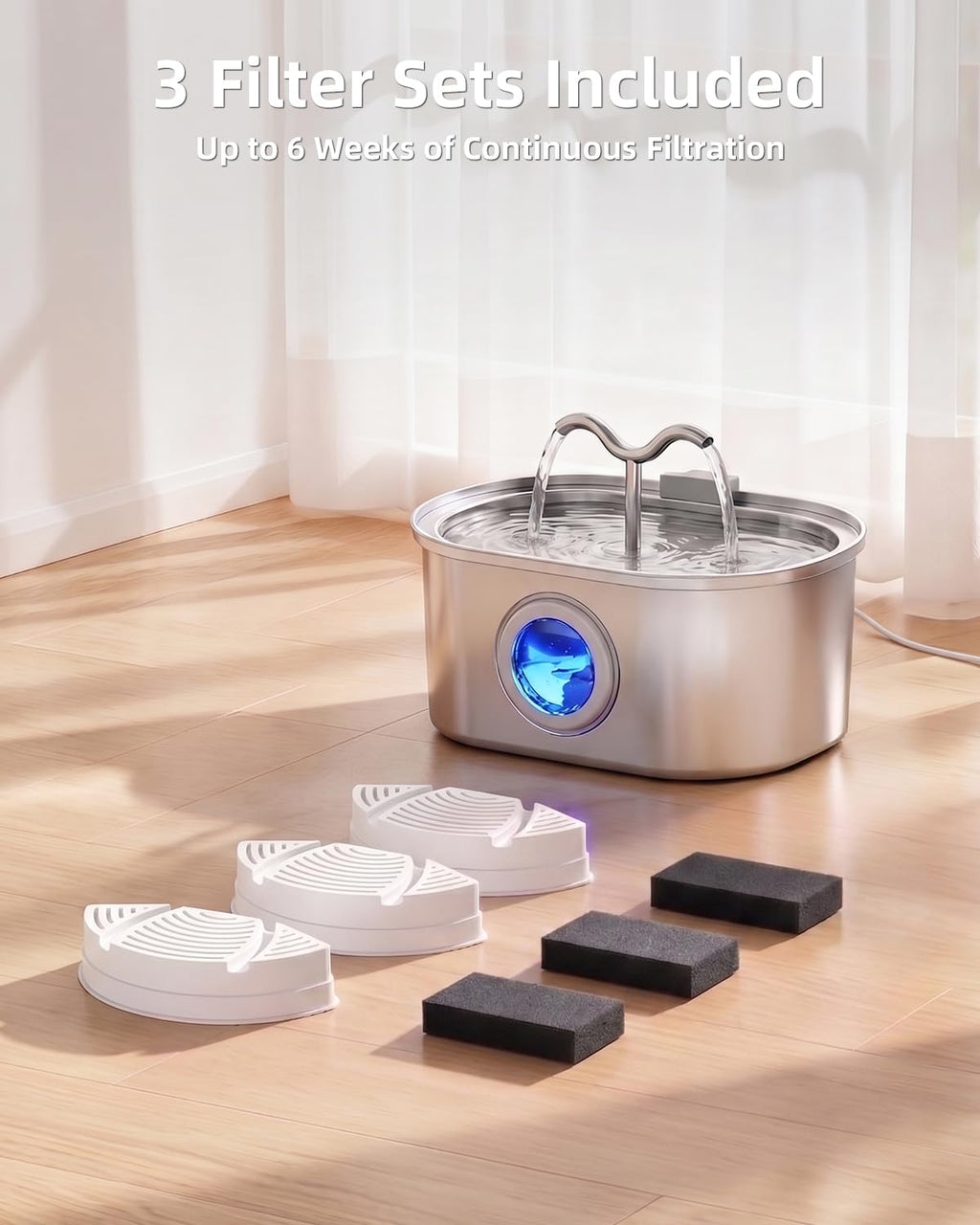 SohoTeco 3.2L/108oz Stainless Steel Cat Water Fountain Pet Fountain