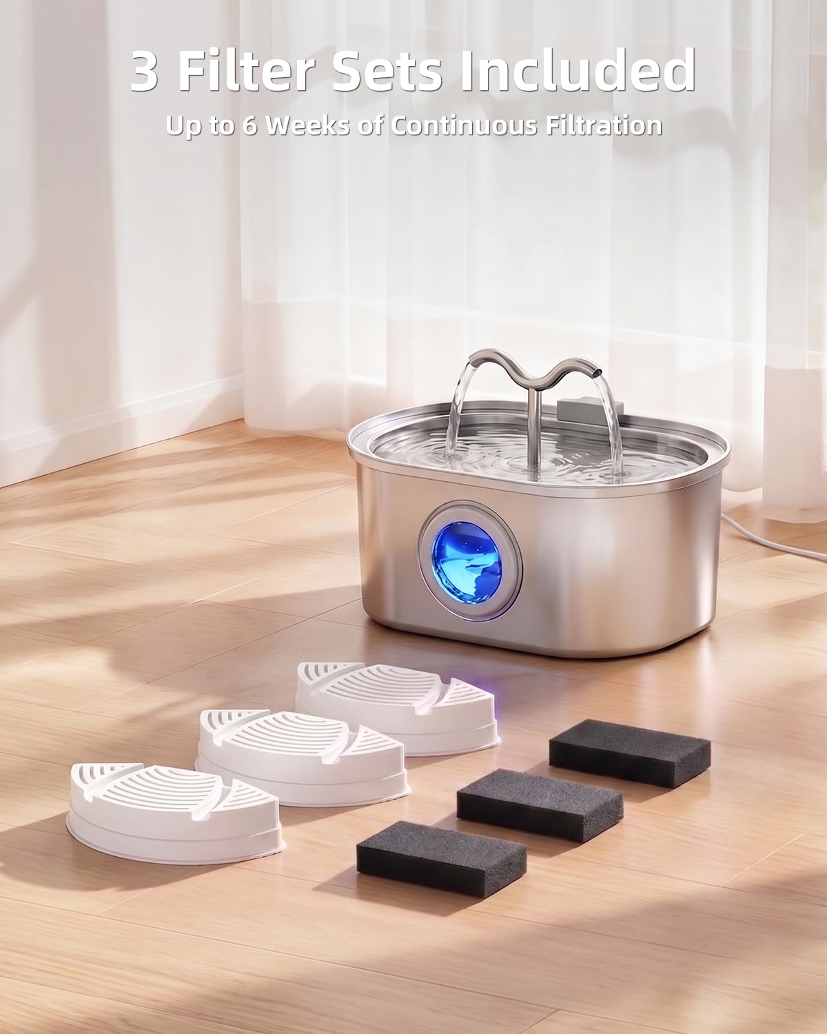 SohoTeco 3.2L/108oz Stainless Steel Cat Water Fountain Pet Fountain