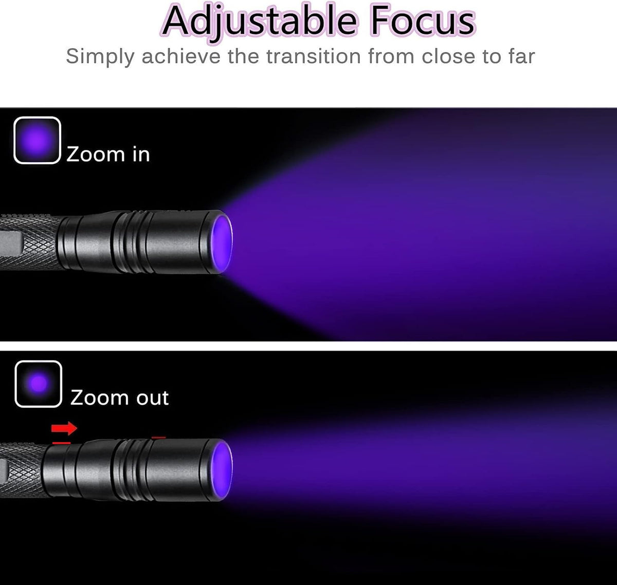 UV Flashlight 395nm Zoomable Black Light Lamp Ultraviolet Lights