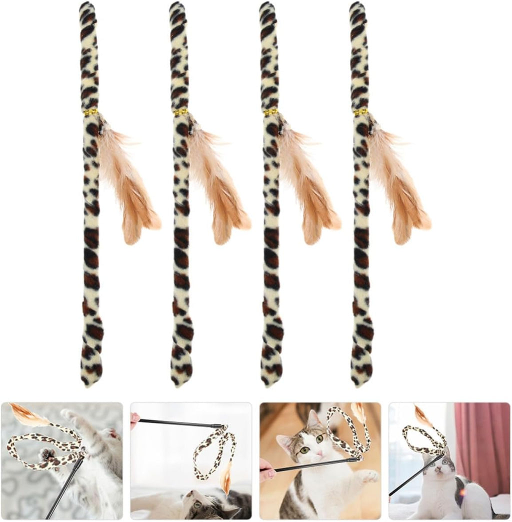 4pcs Leopard Feather Cat Teaser Wand Interactive PET