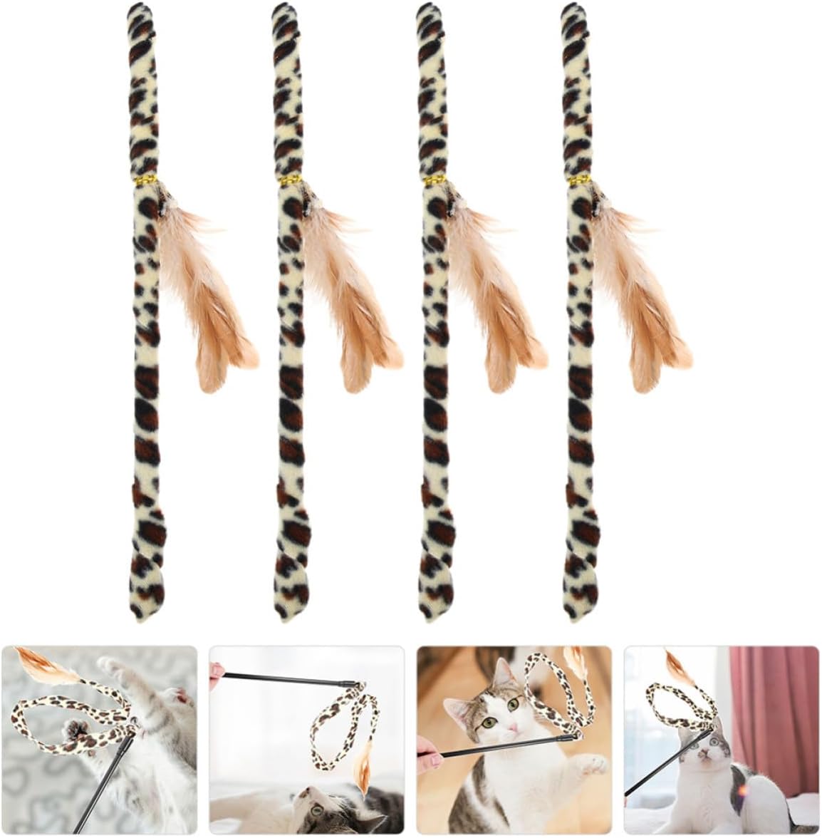 4pcs Leopard Feather Cat Teaser Wand Interactive PET