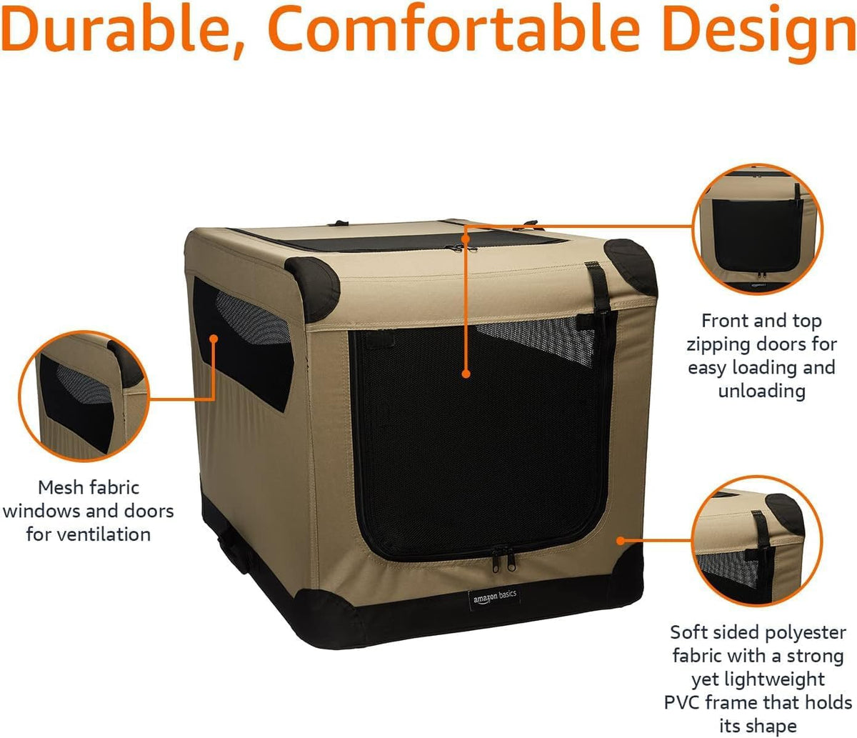 Amazon Basics Portable Folding Soft Dog Crate, Double Door, Collapsible Travel Kennel, Easy to Assemble, Medium, 29.92" 