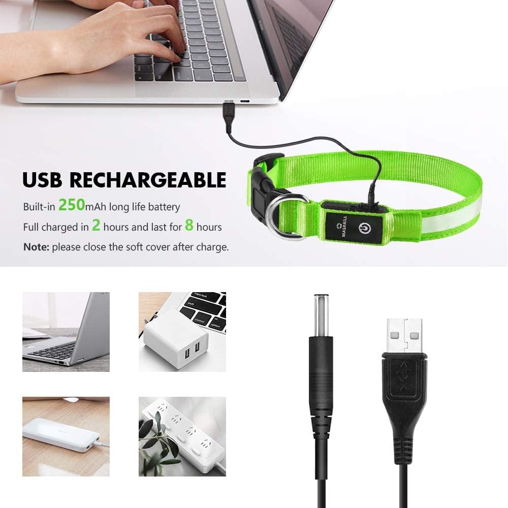 LED Dog Collar - Light Up Dog Collars Rechargeable - Waterproof Night Walking Glowing Dog Collar for Small, Medium, Larg