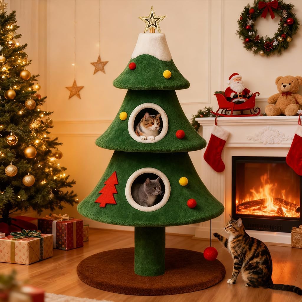 LUCKLIFE 63" Christmas Cat Tree Multi-Level Cat Condo Tower
