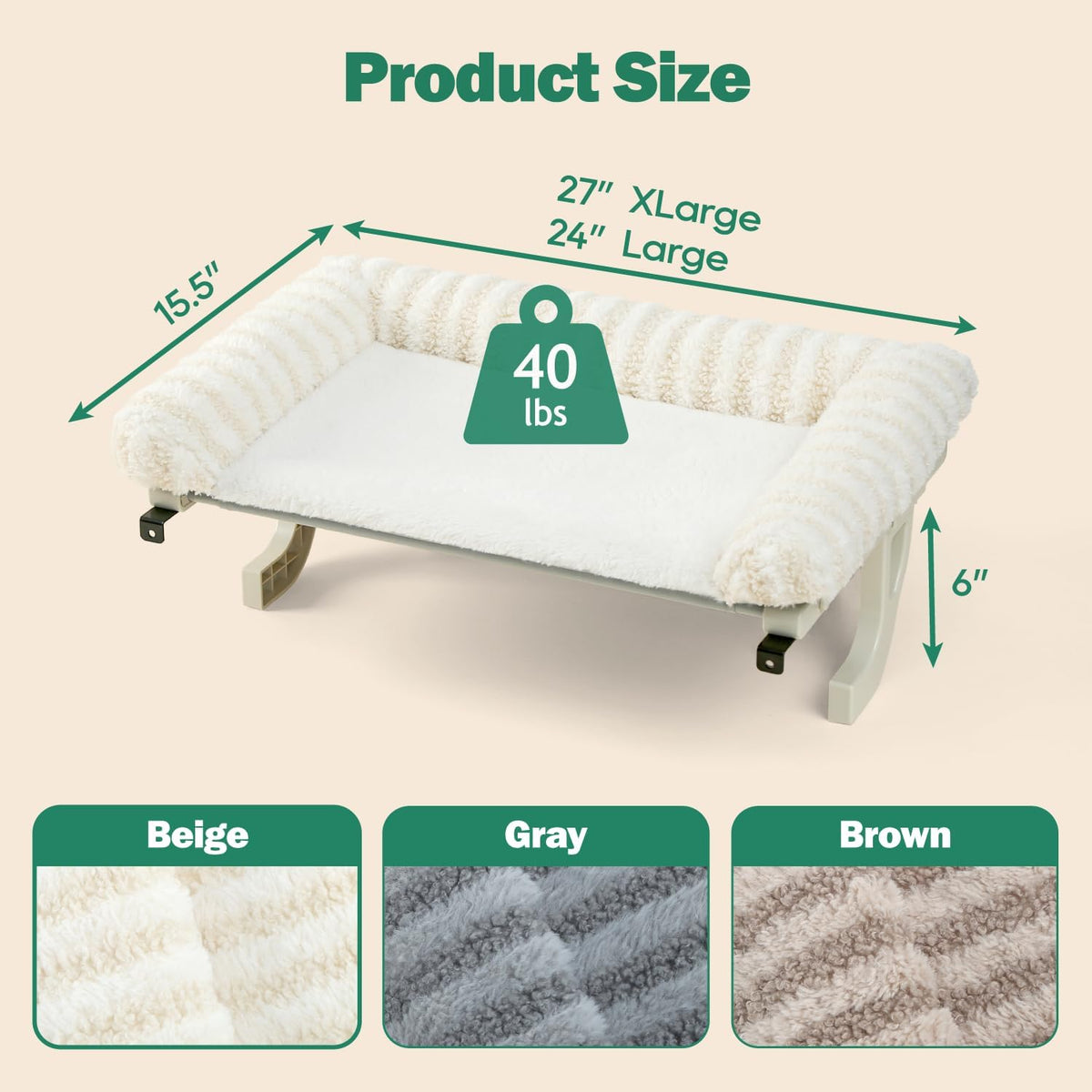 Zakkart Mellow 3-Sided Cat Perch for Windowsill, Dual-Mount (Beige, L)