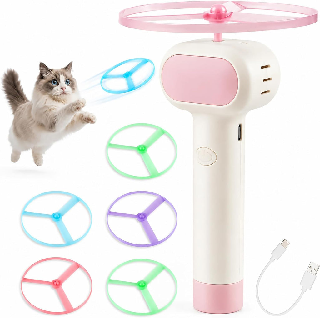 Cat Fetch Toy with Flying Disc Launcher, Rechargeable & Large-capacity
