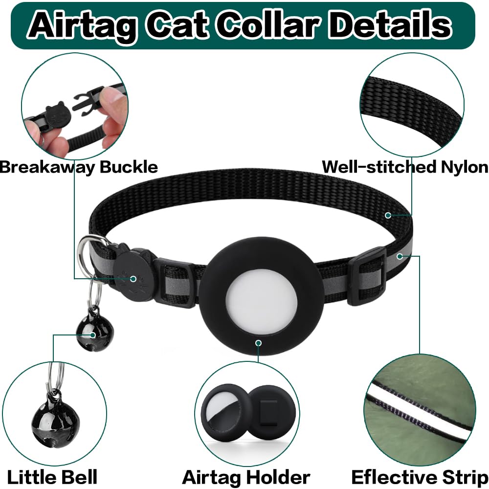 Dgerp Airtag Cat Collar Breakaway, Reflective Collar with Air Tag Holder