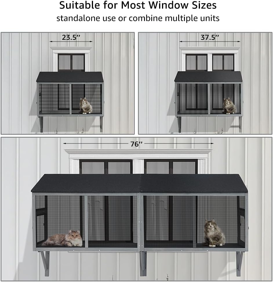 beeNbkks Bug Proof Window Catio, Expandable Outdoor Cat Enclosure