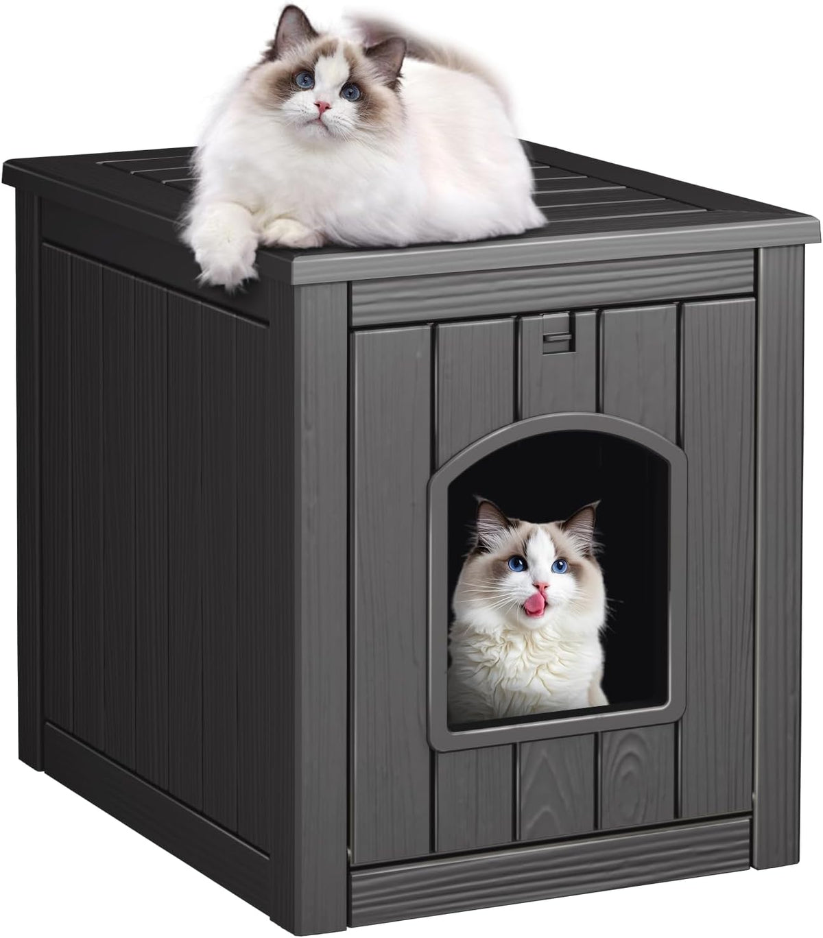 Cat House Outdoor Indoor Use, Weatherproof Cat Box Enclosure, Black