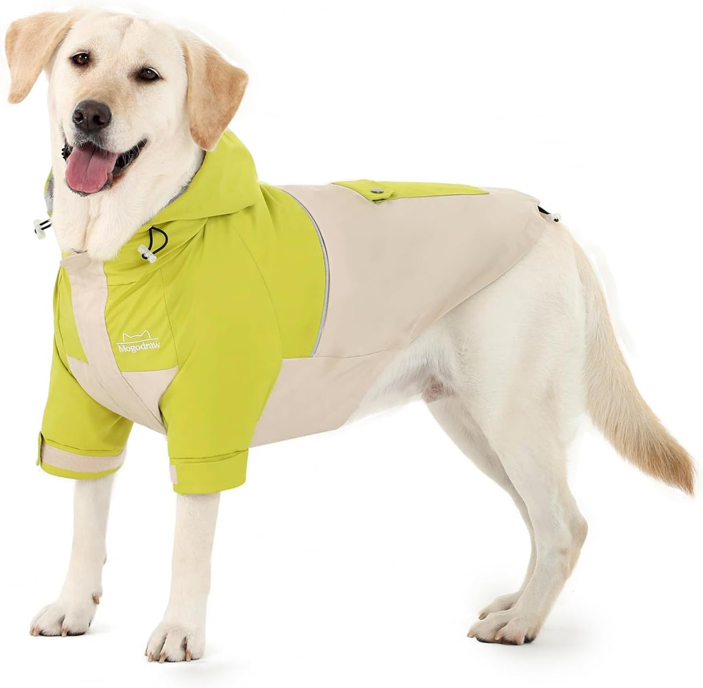 Dog Zip Up Raincoat Small Medium Large Dogs, Waterproof Dog Jacket Reflective Strips, Adjustable Hood Back Pocket,Rain G