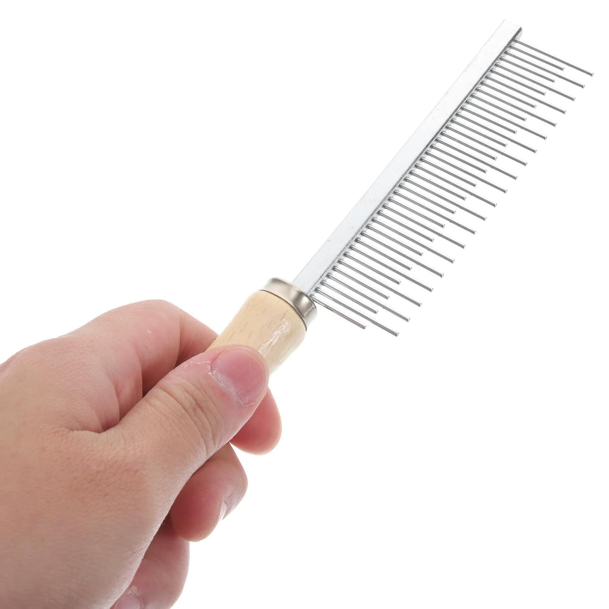 Dog Cat Grooming Comb, Stainless Steel Teeth, Wooden Handle, Fine Tooth
