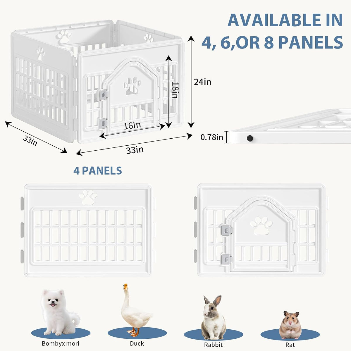 DUMOS Dog Playpen, Plastic Indoor Pet Fence for Small Dogs 4 Panels 24 Inch