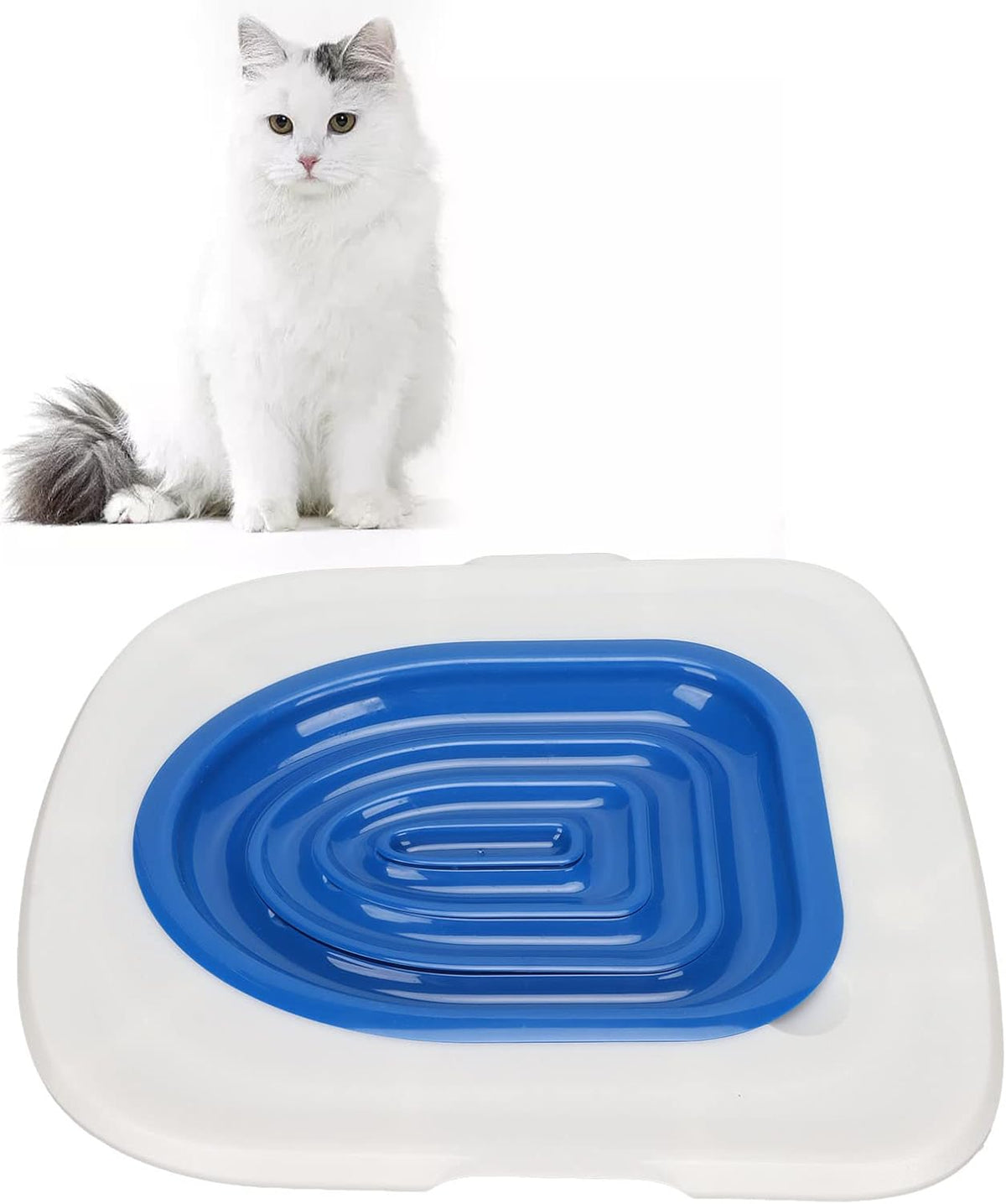 Cat Toilet Training Kit, Universal Reusable Cat Toilet Trainer for Pet Cleaning (White Tray, 1 Blue Inner Support)