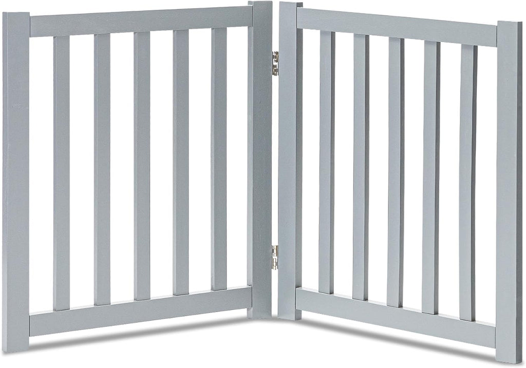 LZRS Wooden Free Standing Dog Gate 40" W x 24" H, Foldable Solid Hardwood Pet Safety Fence for House Doorways, Stairs, H