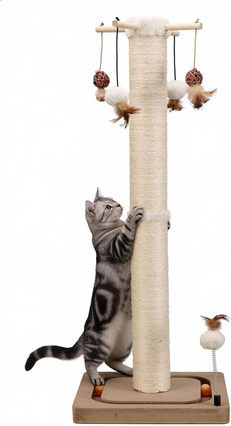 PEEKAB Cat Scratching Post Sisal Scratch Posts for Indoor Cats and Kittens,with Tracking Ball Interactive Toys and Hangi