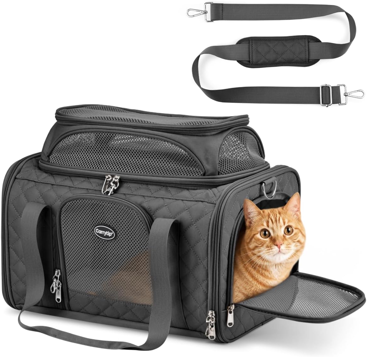 Airline Approved Cat Carrier with Expandable Top, 17x11x9.5in, Ivory White‌