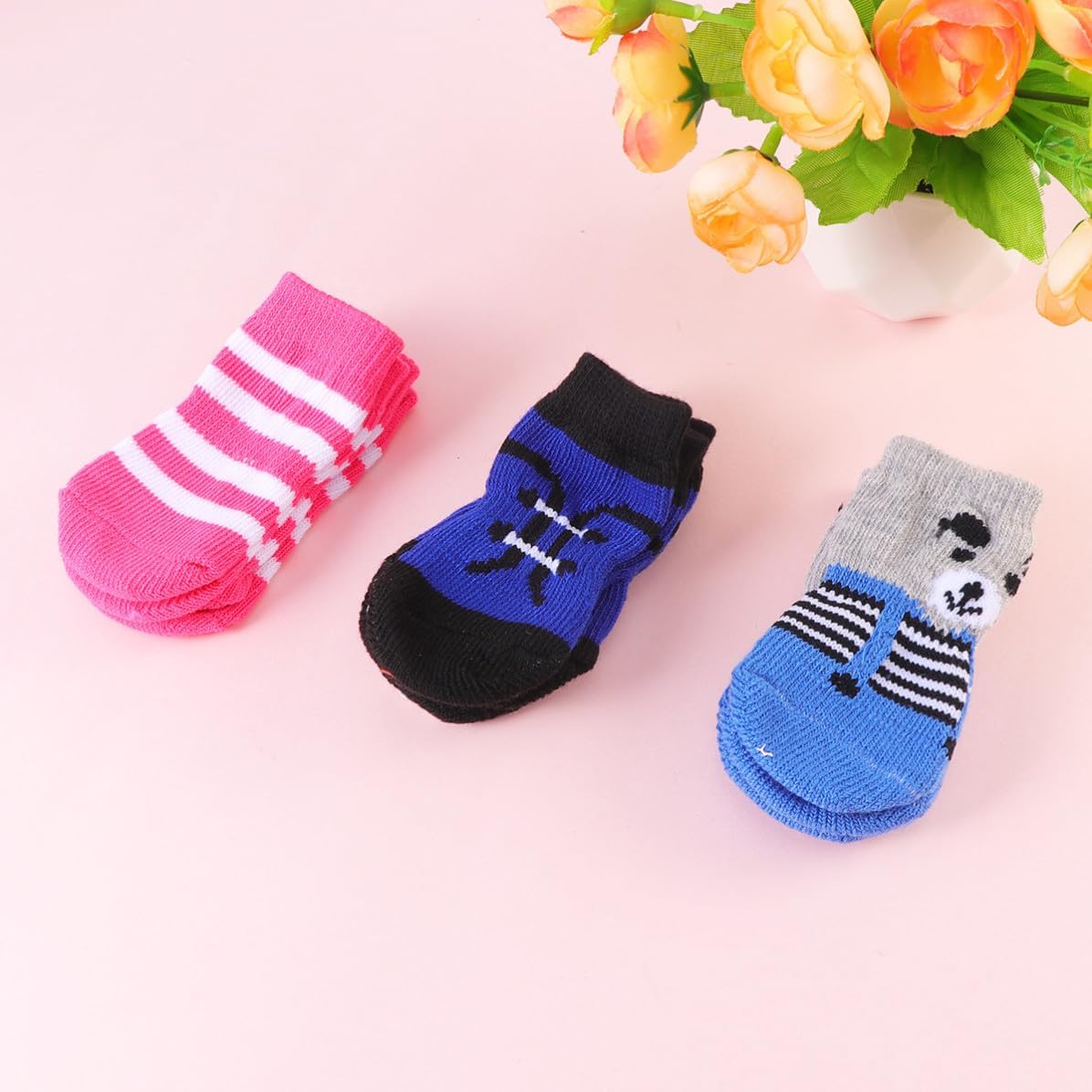 4 Pack Cotton Anti-Slip Pet Socks for Dogs, Non-Slip Ankle Paw Protectors