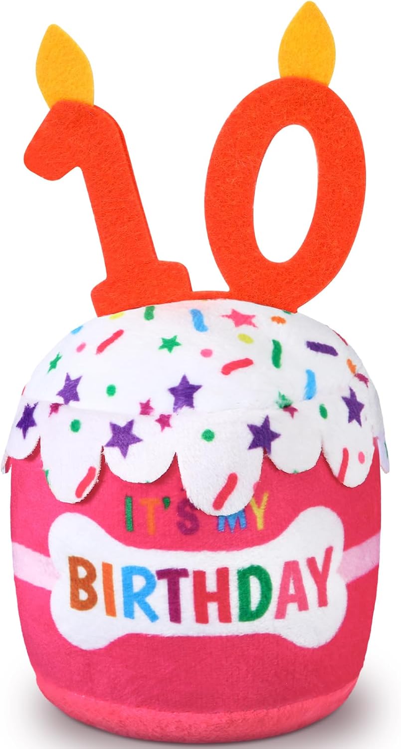 Dansydaisy Dog Birthday Cake Toy Squeaky Plush Gift,6th,Blue