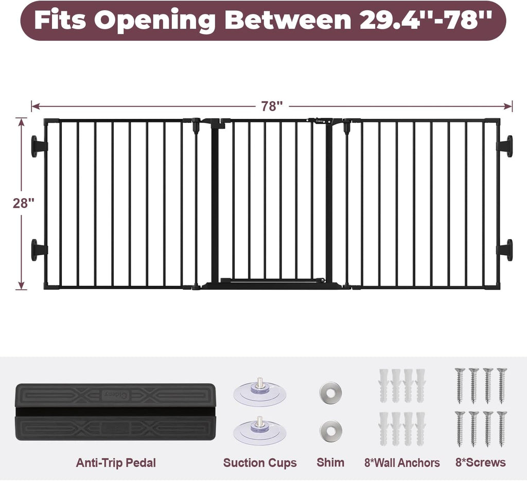 29.4-78" Extra Wide Baby Gate, Long Dog Gates Indoor for Stairs