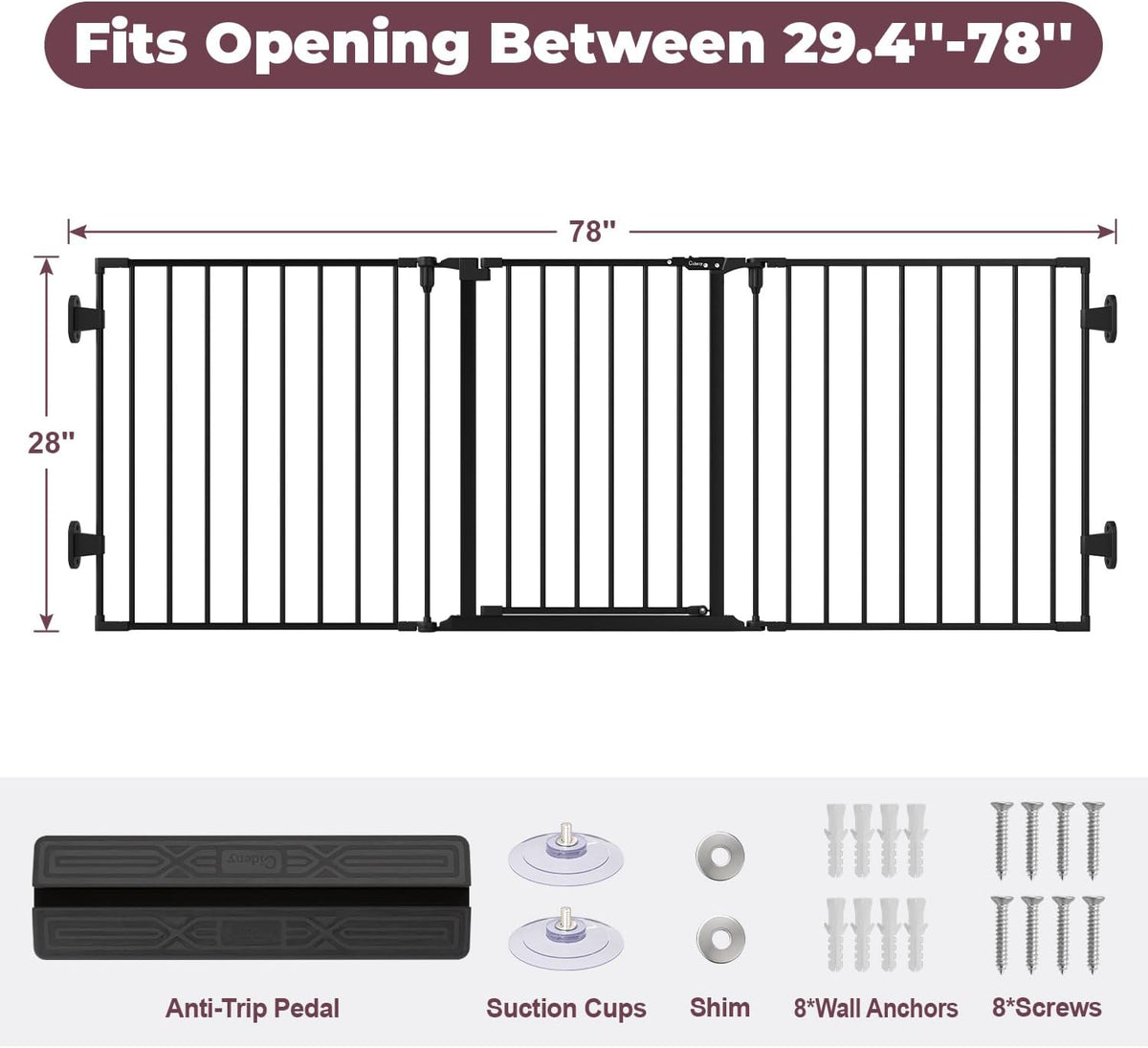 29.4-78" Extra Wide Baby Gate, Long Dog Gates Indoor for Stairs