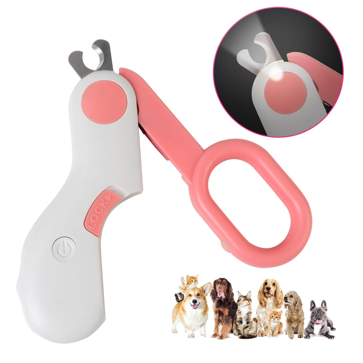 Small Animals Nail Clippers with LED Lights to Avoid Excessive Cutting and Sharp Blades - Professional Claw Trimmer for Tiny Dog Cat Kitten Bunny Rabbit Bird Guinea Pigs Ferret Hamsters (Pink)