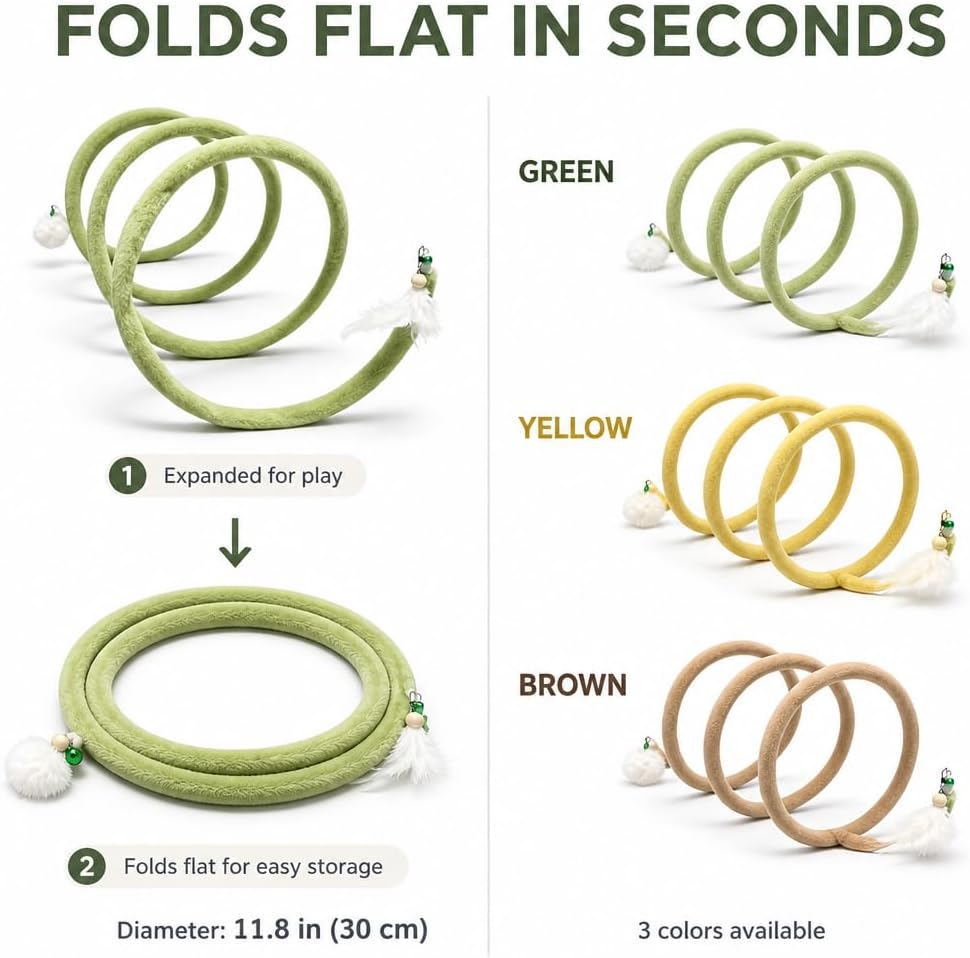 Cat Tunnel, Spiral Self-Play Soft Cat Toy for Indoor Cats, Green