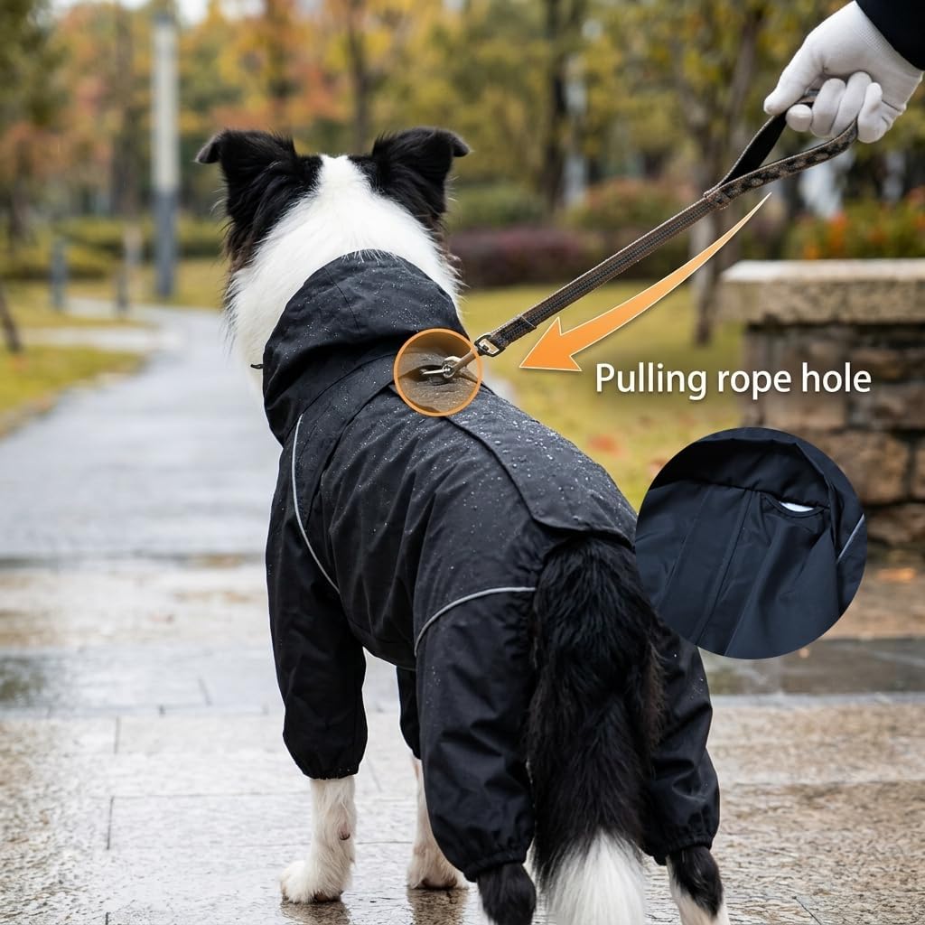Dog Raincoat for Medium Large Dogs,rain Jacket Coat, Full Leg Coverage Waterproof Rain Suit with Detachable Hood & Tail,