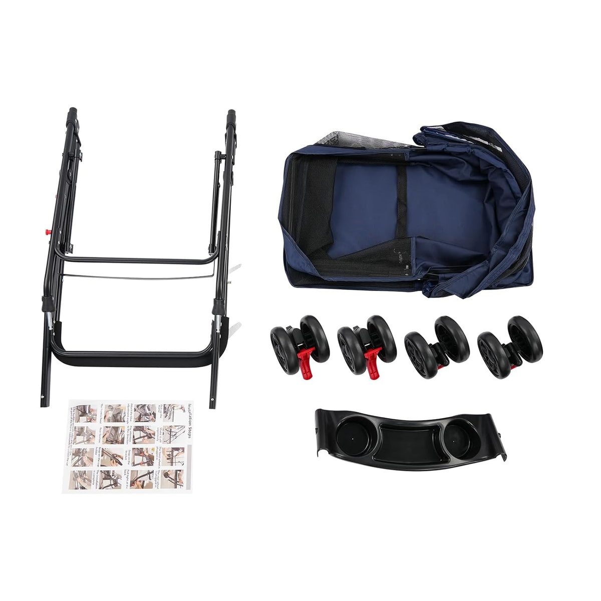 Foldable Pet Cart, Lightweight Travel Pet Stroller with 360°Wheels(Blue)