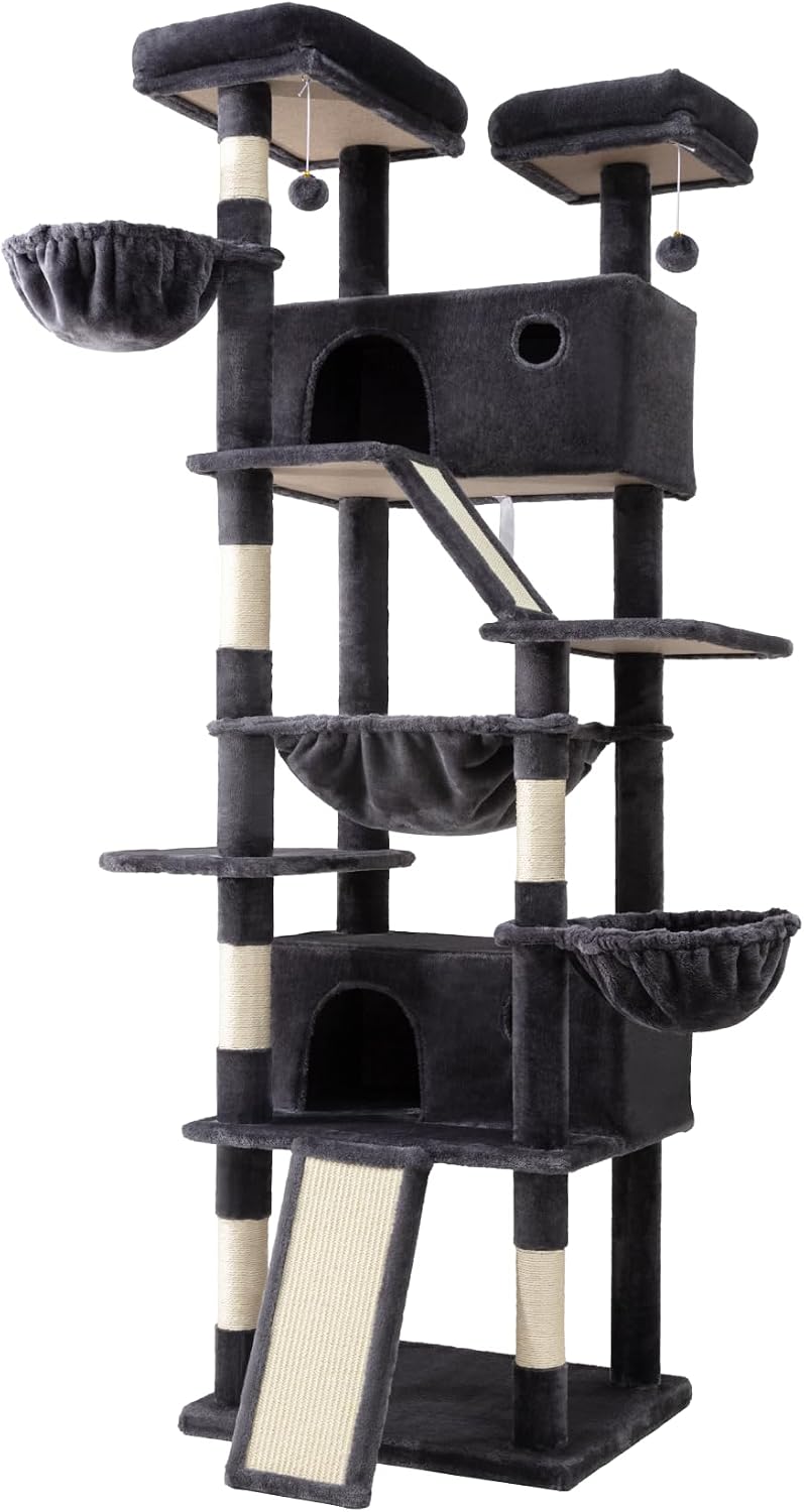 SHA CERLIN 81in Multi-Level Tall Cat Tree Tower for Indoor Kitties/Larger Cat Condo Furniture with Hammock/Cozy Pussycat
