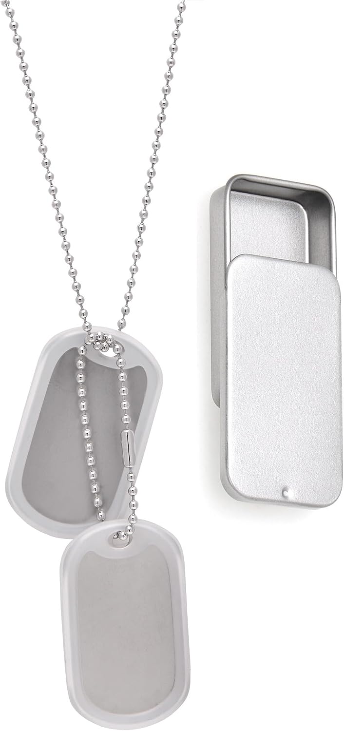 U.S. Military Dog Tags Set Complete with Chains & Black Silencers