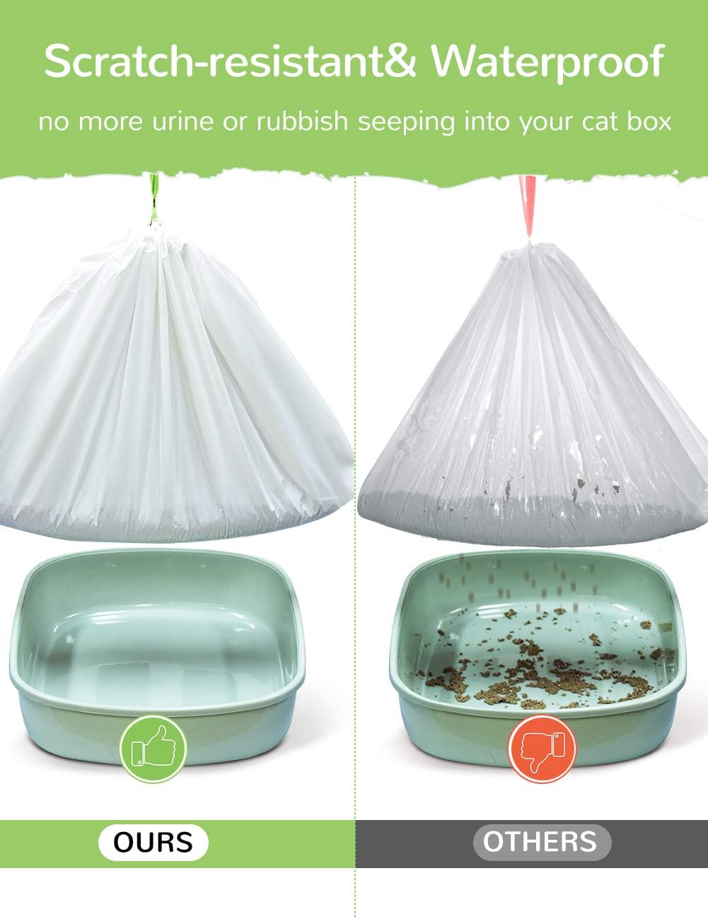 Litter Box Liners, 34 Count Jumbo Cat Litter Pan liners, Drawstring Litter Liner Bags For Litter Box, Easy Clean Up Thic