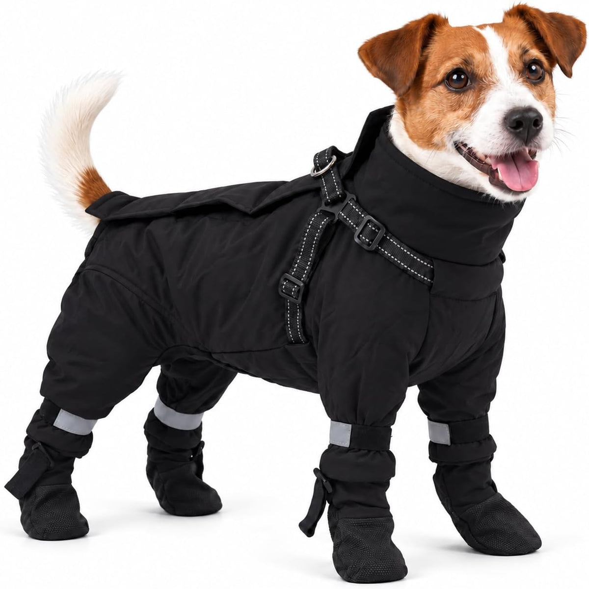 Dog Snowsuit with Attached Boots, Full Body Dog Coat with Built-in Harness
