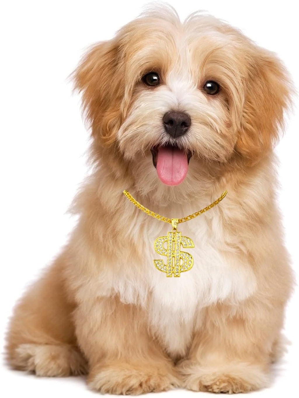 FUNKA Gold Chain Dog Collar Adjustable Cuban Link Dog Necklace with Crystal Dollar Sign Pendant Cute Fashion Pet Jewelry