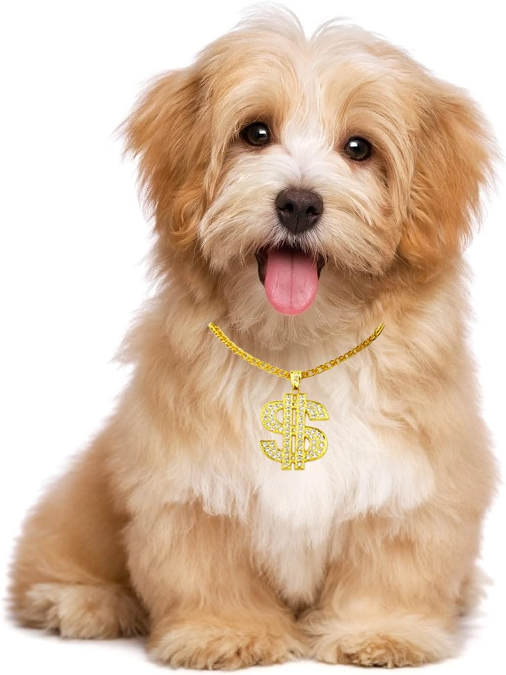 FUNKA Gold Chain Dog Collar Adjustable Cuban Link Dog Necklace with Crystal Dollar Sign Pendant Cute Fashion Pet Jewelry