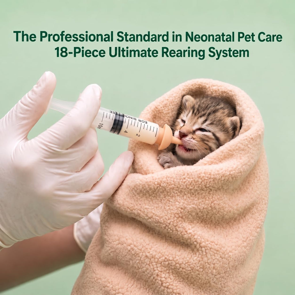 Kitten Feeding Kit 18 Piece Value Pack - Pet Nursing Nipples & Syringe Set for Newborn Kittens Puppies Squirrels Bunnies